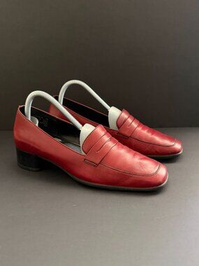 Rockport Womens Penny Loafer Shoes 8M Red Leather